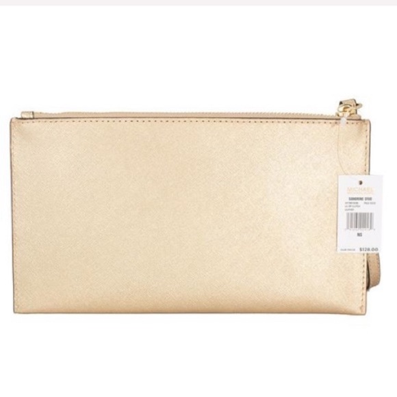 NWT Michael Kors Gold Leather Stud Clutch Wristlet - Picture 3 of 10
